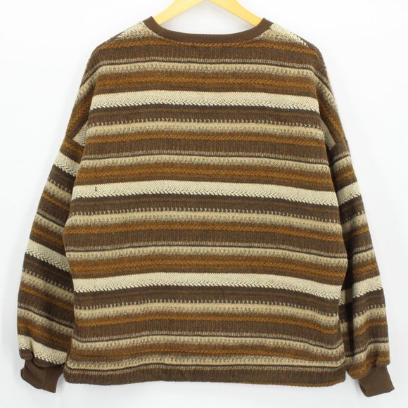 Vintage Fashion Sweater Women's Brown Knit Pullover Oversized Pocket Striped 2XL - Picture 5 of 7